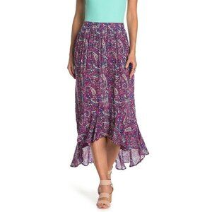 Nanette Lepore Purple & Blue Asymmetrical Paisley Cotton Blend Women's Skirt L